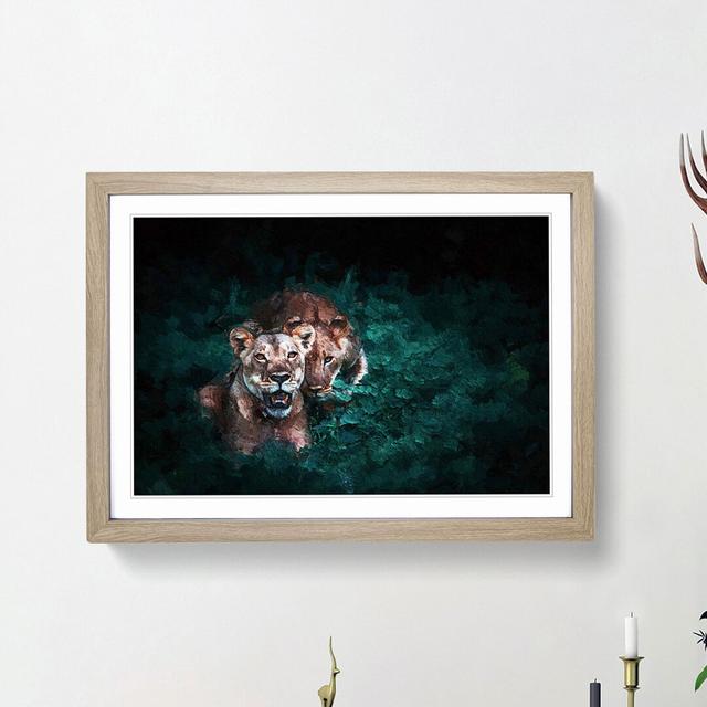 Two Lions in the Shadows - Picture Frame Painting Print East Urban Home Frame Option: Oak Framed, Size: 36cm H x 48cm W x 2cm D on Productcaster.