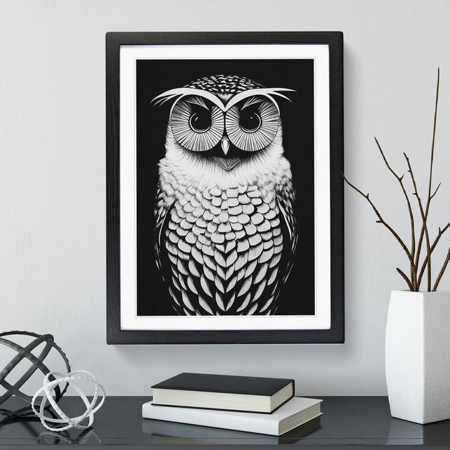 Owl Monochrome - Picture Frame Graphic Art Alpen Home Frame Colour: Black, Size: 64cm H x 46cm W x 2cm D on Productcaster.