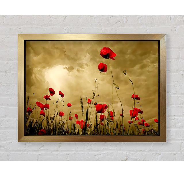 Red Poppy Skies Flowers - Graphic Art Print on Paper East Urban Home Format: Gold Framed Paper, Size: 42cm H x 59.7cm W x 3.4cm D on Productcaster.