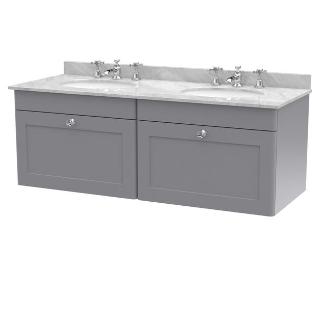 Classique 1220mm Double Bathroom Vanity with Vanity Top Nuie Top Finish: Grey, Vanity Unit Colour: Satin Grey on Productcaster.