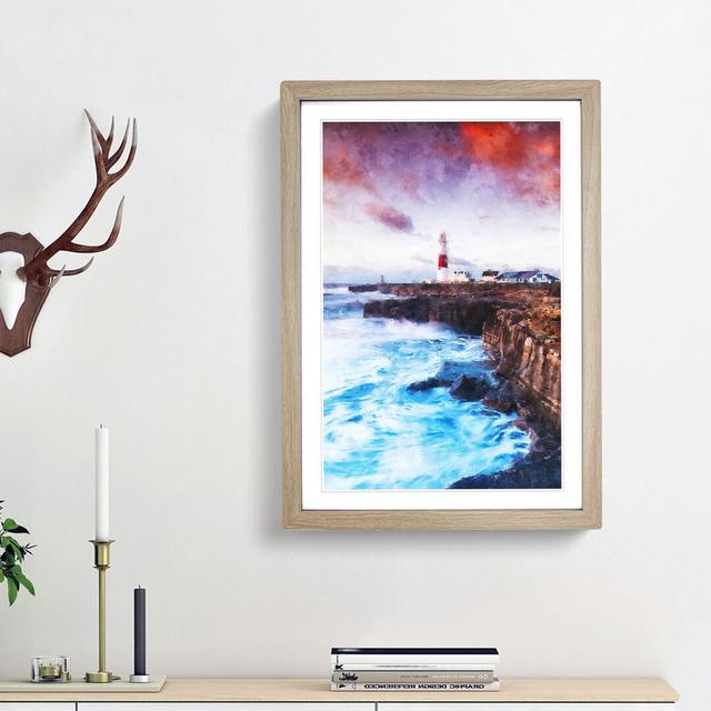 Portland Bill Lighthouse in Dorset Abstract - Picture Frame Graphic Art Print East Urban Home Frame Option: Oak Framed, Size: 45cm H x 33cm W x 2cm D on Productcaster.