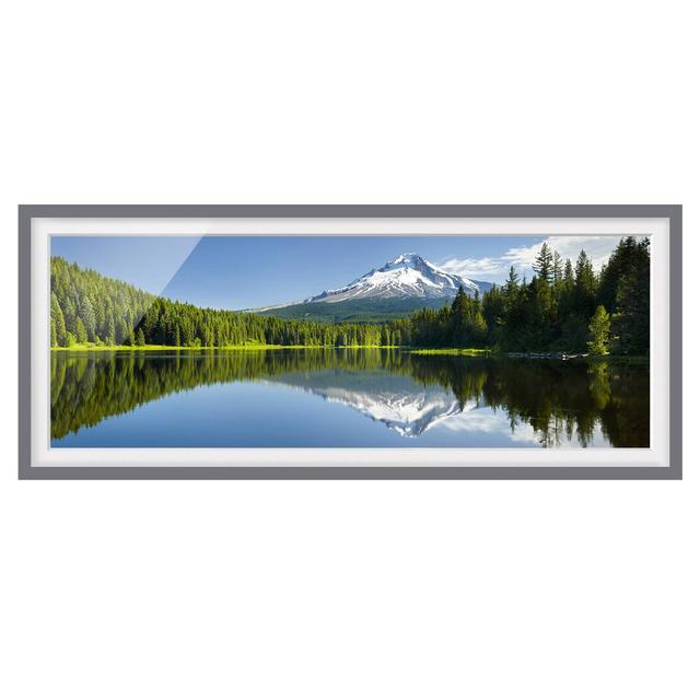 Volcano with Water Reflection - Picture Frame Photograph Union Rustic Frame Option: Grey, Size: 40cm H x 100cm W x 2cm D on Productcaster.