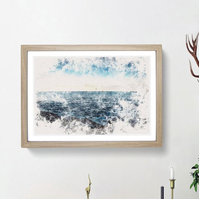 A Boat in the Distance Watercolour - Picture Frame Graphic Art Print East Urban Home Frame Option: Oak Framed, Size: 36cm H x 48cm W x 2cm D on Productcaster.