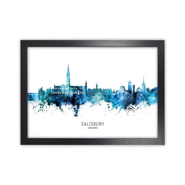 Salisbury England Skyline Blue City Name by Michael Tompsett - Graphic Art Ebern Designs Size: 34cm H x 46cm W x 3cm D, Format: Black Framed on Productcaster.