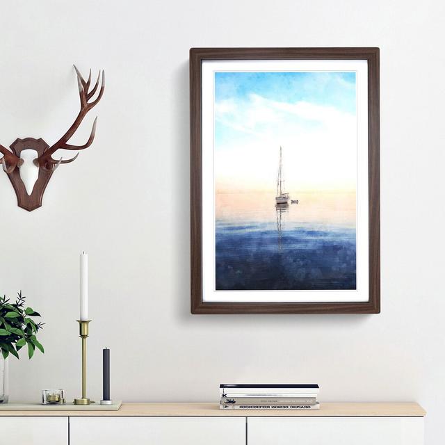 Lone Sailboat - Picture Frame Graphic Art Print East Urban Home Size: 45cm H x 33cm W x 2cm D, Frame Option: Walnut Framed on Productcaster.