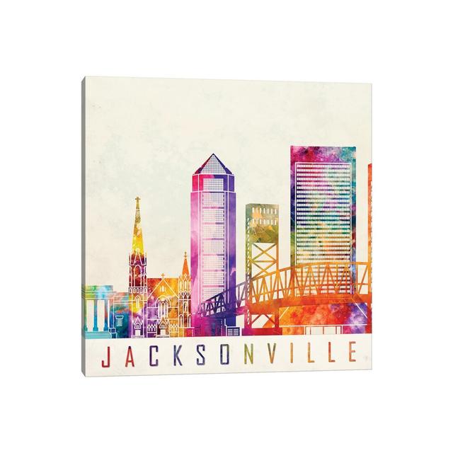 Jacksonville Landmarks Watercolour by Paul Rommer - Wrapped Canvas Painting Brayden Studio Size: 45.72cm H x 45.72cm W x 3.81cm D on Productcaster.