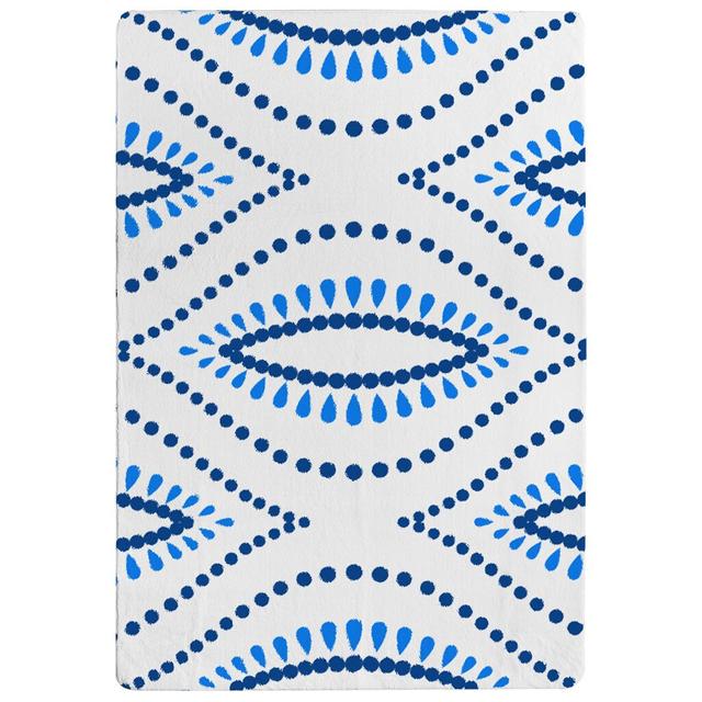 Esposito Seamless Boho Intricate Ogee Designer Shaggy White/Blue Rug East Urban Home Rug Size: Rectangle 140 x 200cm on Productcaster.