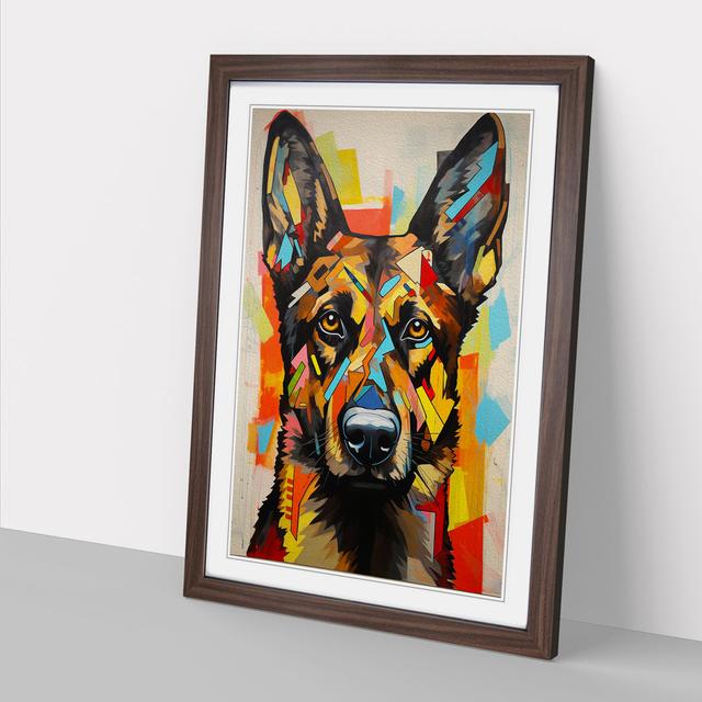 German Shepherd Expressionism - Print Marlow Home Co. Format: Walnut, Size: 46cm H x 34cm W x 2cm D on Productcaster.