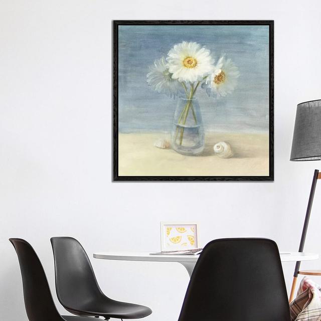 Daisies and Shells by Danhui Nai - Graphic Art Print on Canvas House of Hampton Size: 93.98cm H x 93.98cm W x 3.81cm D, Format: Black Framed on Productcaster.