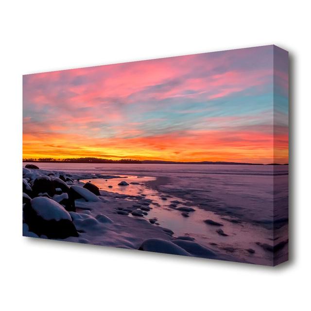 Low Tide Pebble Beach Sunset - Wrapped Canvas Photographic Print East Urban Home Size: 66 cm H x 101.6 cm W on Productcaster.