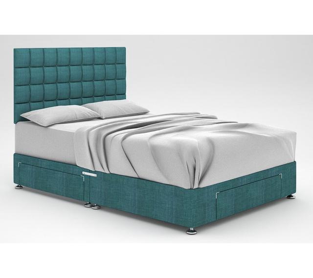 Stephanne Divan Bed Base 17 Stories Storage Type: 2 Drawers/End Drawer, Size: Double (4'6), Colour: Teal on Productcaster.