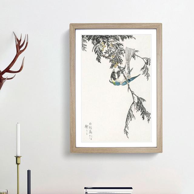 Great Tit Bird on a Cypress Tree by Numata Kashu - Picture Frame Painting Print East Urban Home Size: 65cm H x 48cm W x 2cm D, Frame Option: Oak Frame on Productcaster.