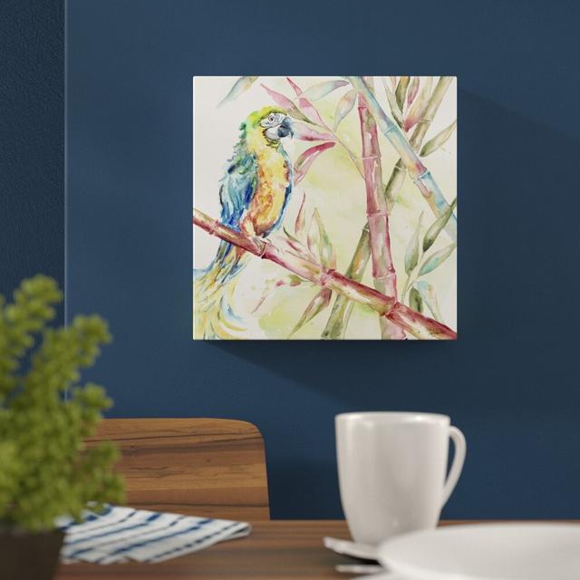 'Bamboo and Parrot' by Tre Sorelle Studios Watercolour Painting Print on Wrapped Canvas East Urban Home Size: 45.72cm H x 45.72cm W on Productcaster.