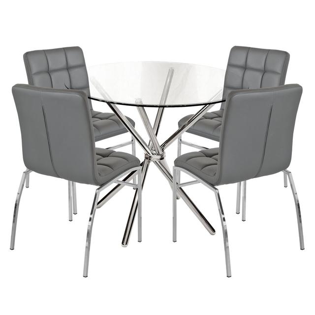 River 4 Seater Dining Set Ivy Bronx Table Base Colour: Chrome, Colour (Chair): Grey on Productcaster.