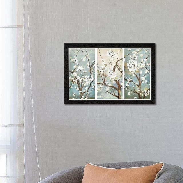 Triptych In Bloom by Asia Jensen - Floater Frame Painting on Canvas Rosalind Wheeler Format: Black Floater Framed, Size: 101.6cm H x 152.4cm W x 3.81c on Productcaster.