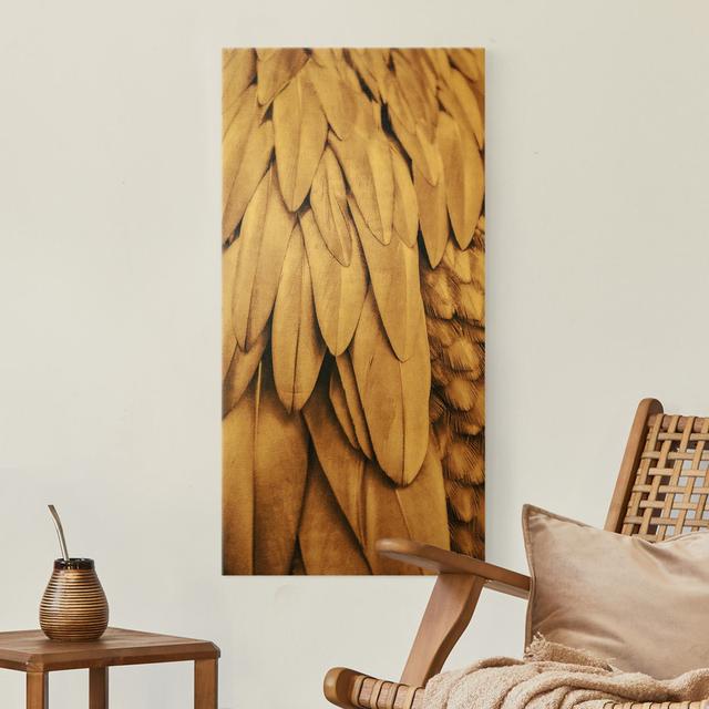 Aquamarine Feathers by Monika Strigel - Wrapped Canvas Graphic Art Ebern Designs Format: 435g/m² Canvas Gold, Colour: Gold, Size: 80cm H x 40cm W on Productcaster.