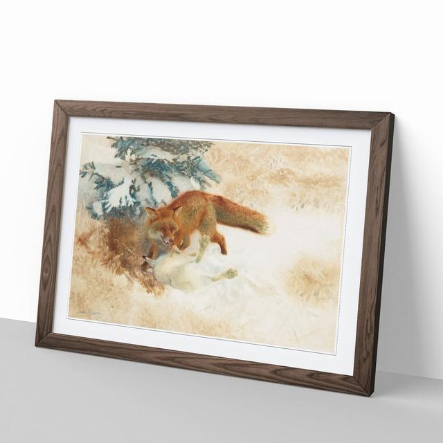 Fox with White Hare by Bruno Liljefors - Picture Frame Painting East Urban Home Size: 48cm H x 65cm W x 2cm D, Frame Option: Walnut Framed on Productcaster.