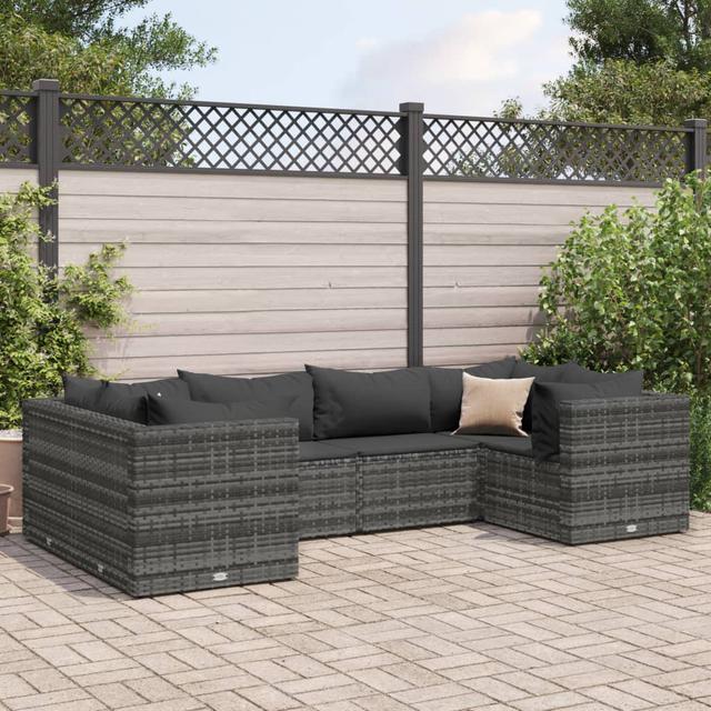 Vidaxl 6-Tlg. Garten-Lounge-Set Mit Kissen Grau Poly Rattan DEvidaxl Farbe des Kissens: Anthrazit, Rahmenfarbe: In Grau on Productcaster.