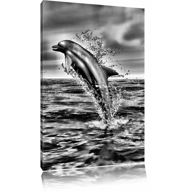 Leinwandbild Delphin Sprint im Meer in Monochrom East Urban Home Größe: 80 cm H x 60 cm B on Productcaster.