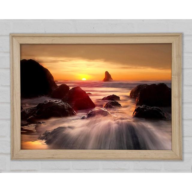 Ocean Waves Spilling On The Rocks Framed Print Highland Dunes Size: 84.1cm H x 118.9cm W x 1.5cm D on Productcaster.