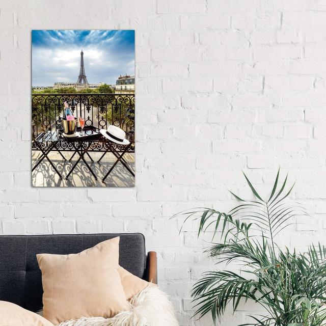 'Eiffel Tower, Champ De Mars, Rose Champagne on Balcony' Photographic Print on Wrapped Canvas East Urban Home Size: 101.6cm H x 66.04cm W x 3.81cm D on Productcaster.