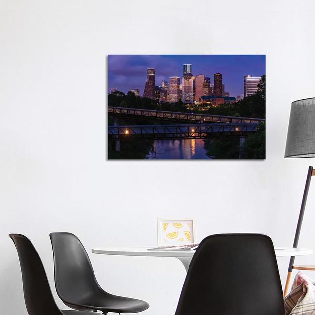 Elevated Walkway Over Buffalo Bayou At Night With Downtown Skyline In Background, Houston, Texas, USA by Panoramic Images - Wrapped Canvas Gallery-Wra on Productcaster.