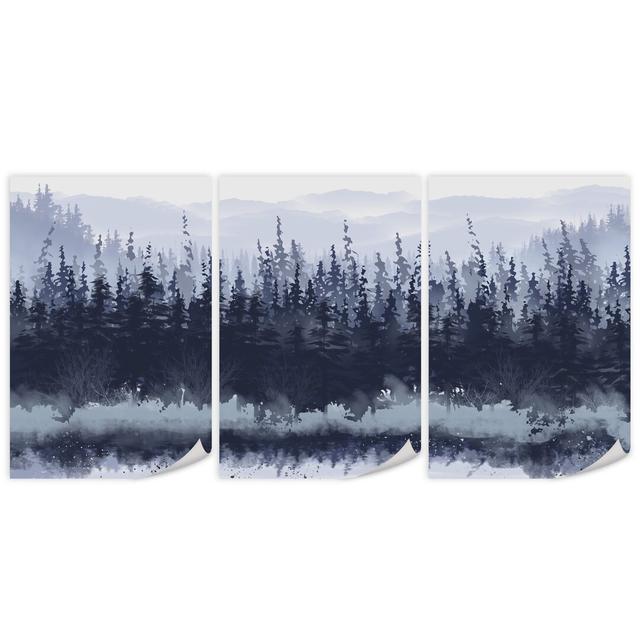 Slated Forest - 3 Piece Graphic Art Set on Canvas Clock Canvas Format: Unframed, Size: 60cm H x 120cm W x 0.1cm D on Productcaster.