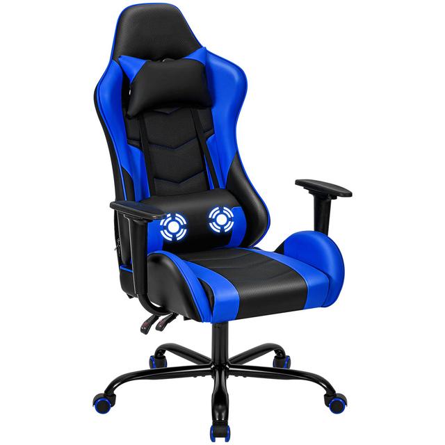 Inbox Zero Adjustable Reclining Ergonomic Faux Leather Swiveling PC & Racing Game Chair Inbox Zero Upholstery Colour: Black/Blue on Productcaster.