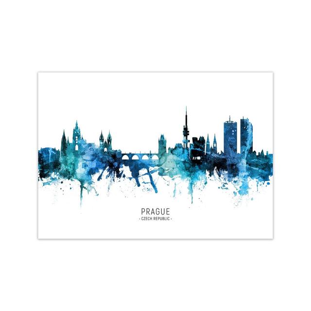 Prague Czech Republic Skyline Blue City Name by Michael Tompsett - Print Ebern Designs Format: Unframed, Size: 30cm H x 42cm W x 1cm D on Productcaster.