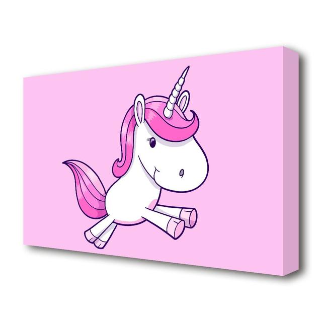 Leaping Unicorn - Wrapped Canvas Graphic Art Print East Urban Home Size: 66 cm H x 101.6 cm W, Matte Colour: Pink on Productcaster.