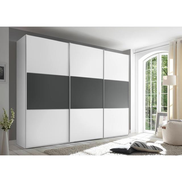 Schwebetürenschrank Includo mit Bauchbinde 3-Türig Staud Innen-Option: Basic, Ausführung: Weiß/Dunkelgrau, Größe: 222 cm H x 249 cm B x 68 cm T on Productcaster.