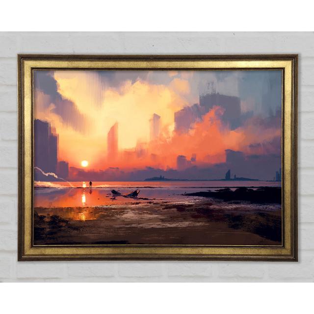 Sunset Ocean City - Single Picture Frame Art Prints House of Hampton Size: 42.1cm H x 59.7cm W x 1.5cm D on Productcaster.