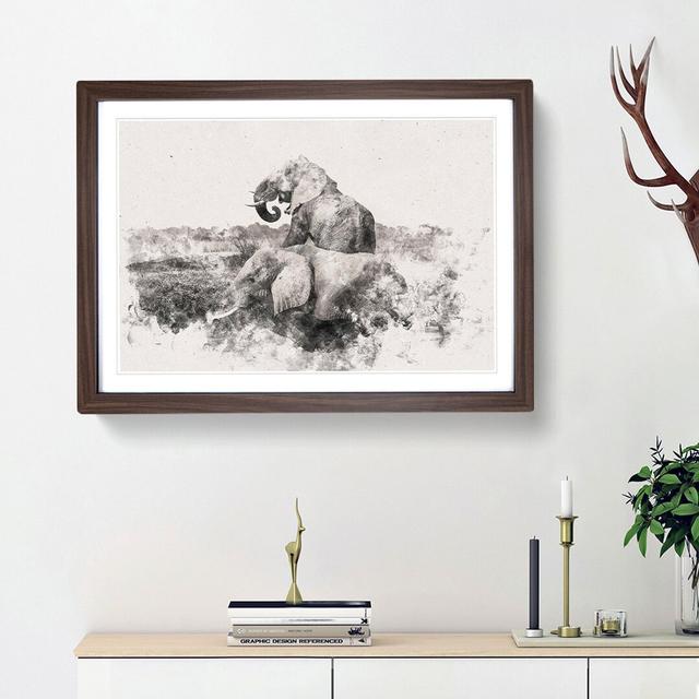 Two Elephants Watercolour - Print East Urban Home Size: 62cm H x 87cm W x 2cm D, Frame Option: Walnut on Productcaster.