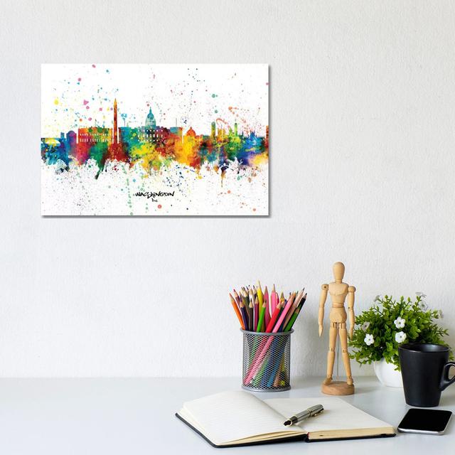 Washington DC Skyline Splash by Michael Tompsett - Wrapped Canvas Graphic Art ClassicLiving Size: 20.32cm H x 20.32cm W on Productcaster.