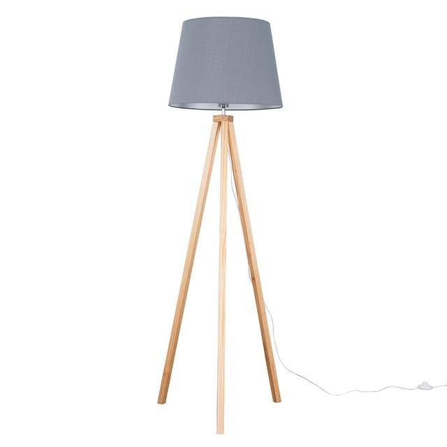 Nemours 159cm Basbro Tripod Floor Lamp + XL Aspen Beige Shade Fernleaf Shade Colour: Grey, Bulb: No on Productcaster.