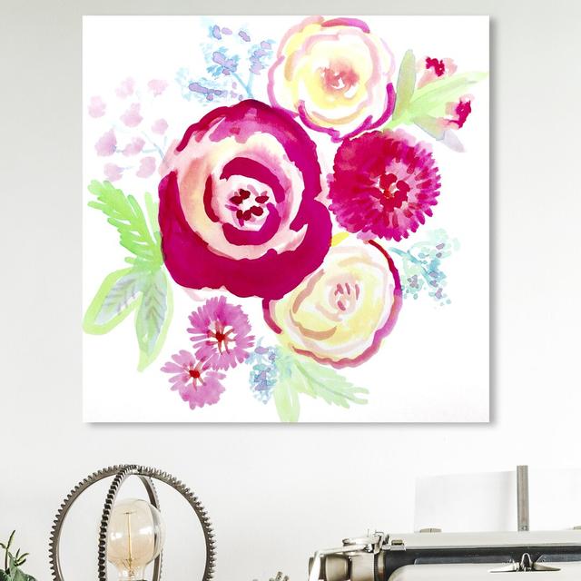 Watercolour Floral Bouquet - Wrapped Canvas Painting East Urban Home Size: 30.5 cm H x 30.5 cm W x 3.8 cm D on Productcaster.