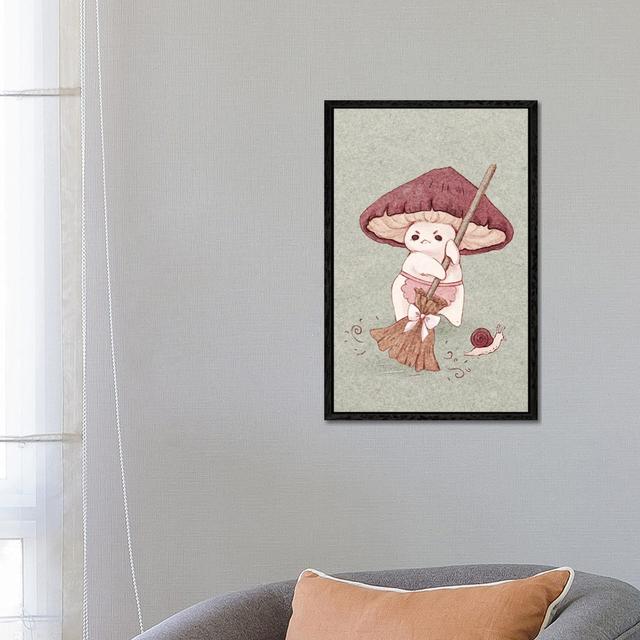 Angy Mushroom Does Not Like To Clean by Fairydrop Art - Gallery-Wrapped Canvas Giclée on Canvas Happy Larry Format: Black Framed, Size: 66.04cm H x 45 on Productcaster.