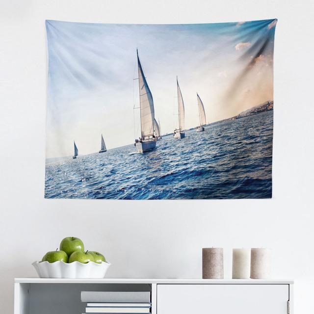 Wandbehang Racing Sailboats in Mediterranean Sea Adventure Winner Sports Freedom Photo Print East Urban Home Größe: 110 cm H x 150 cm B on Productcaster.