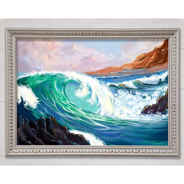 Waves Crashing On The Cliff Rocks Framed Print Highland Dunes Size: 59.7cm H x 84.1cm W on Productcaster.