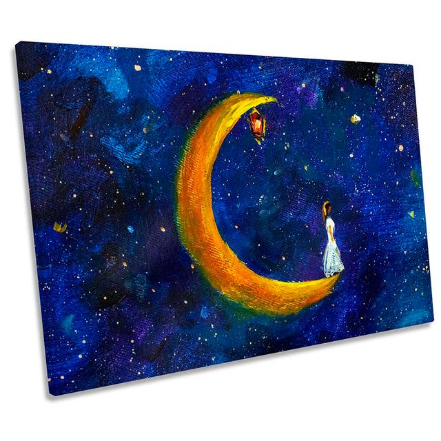 Moon Stars Fairy-Tale - Wrapped Canvas Painting Rosalind Wheeler Size: 50.8cm H x 76.2cm W on Productcaster.