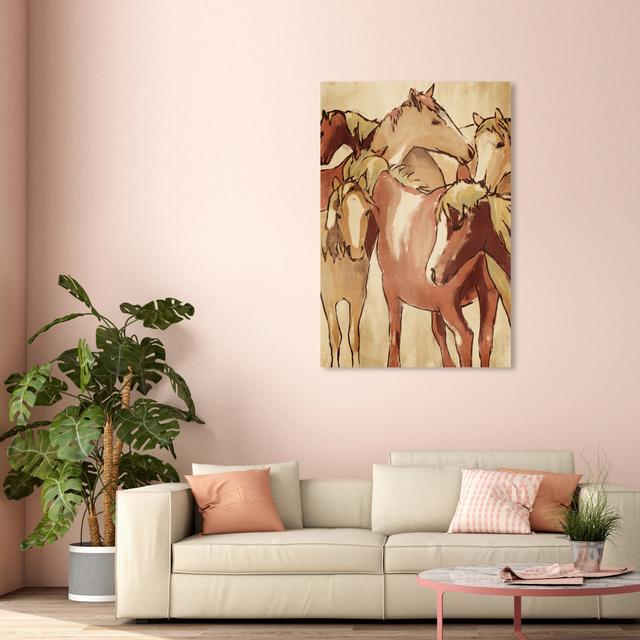 Animals Equine Herd Team, Cabin / Lodge Brown And White - Painting on Canvas Oliver Gal Format: Wrapped Canvas, Size: 137.16cm H x 91.44cm W x 3.8cm D on Productcaster.