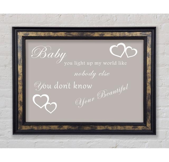 Music Quote Baby You Light Up My World 1D Grey - Print Happy Larry Size: 42cm H x 59.7cm W x 1.5cm D, Format: Gunmetal Framed Paper, Colour: Beige on Productcaster.