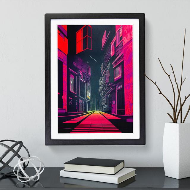 Neon City Architecture - Single Picture Frame Print 17 Stories Frame Colour: Black, Size: 64cm H x 46cm W x 2cm D on Productcaster.