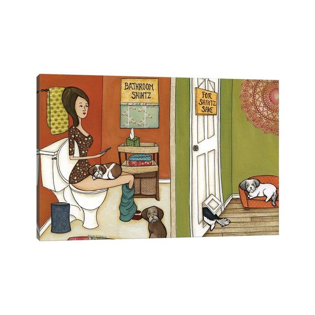 Bathroom Shihtz by Jamie Morath - Wrapped Canvas Graphic Art ClassicLiving Size: 20.32cm H x 30.48cm W x 1.91cm D on Productcaster.