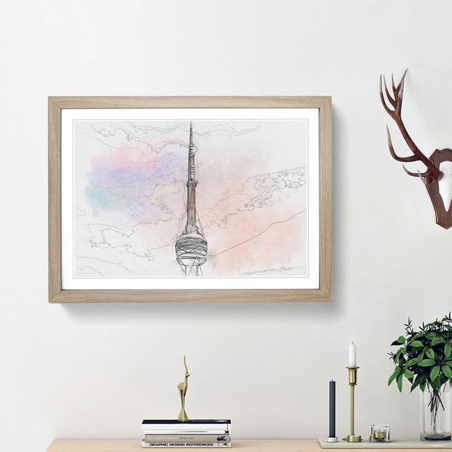 The CN Tower in Toronto Canada in Abstract - Picture Frame Drawing Print East Urban Home Size: 48cm H x 65cm W x 2cm D, Frame Option: Oak Framed on Productcaster.