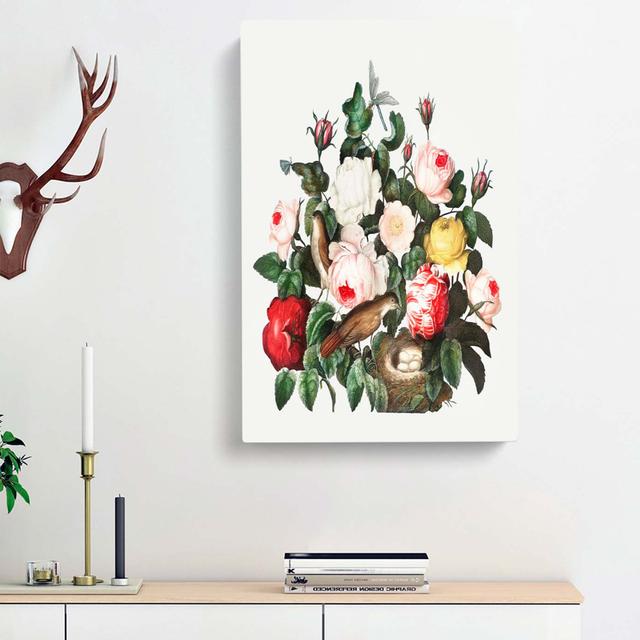 Birds & Roses by R.J. Thornton - Wrapped Canvas Painting Print East Urban Home Size: 50cm H x 35cm W x 3cm D on Productcaster.