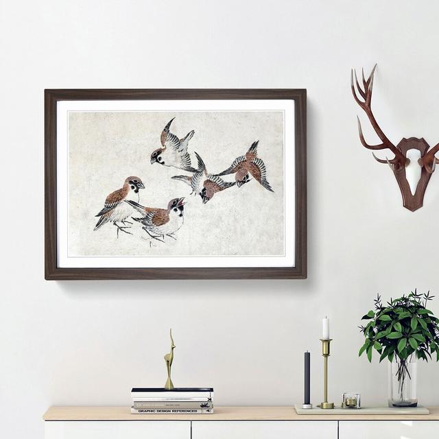 Five Birds by Katsushika Hokusai - Picture Frame Art Print East Urban Home Frame Option: Walnut Framed, Size: 48cm H x 65cm W x 2cm D on Productcaster.