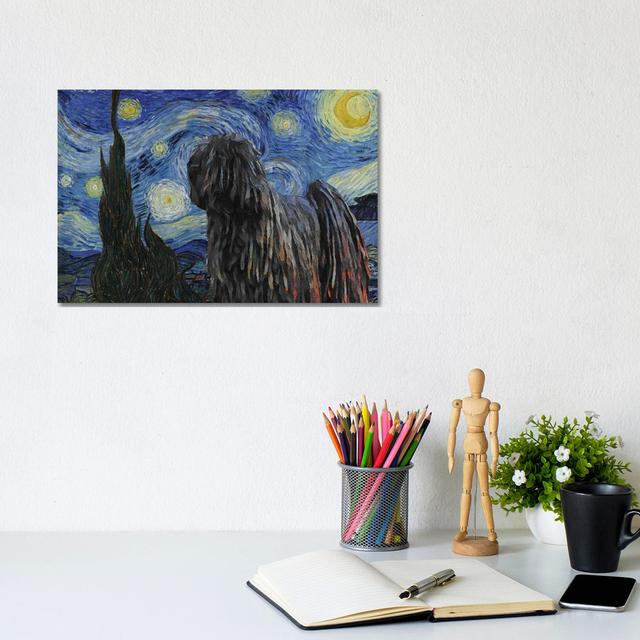 Black Puli Dog the Starry Night - Wrapped Canvas Painting ClassicLiving Size: 20.32cm H x 30.48cm W x 1.91cm D on Productcaster.