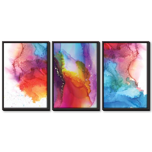 Cascading Colour - 3 Piece Graphic Art Set on Canvas Clock Canvas Format: Black Framed, Size: 45cm H x 90cm W x 4.5cm D on Productcaster.