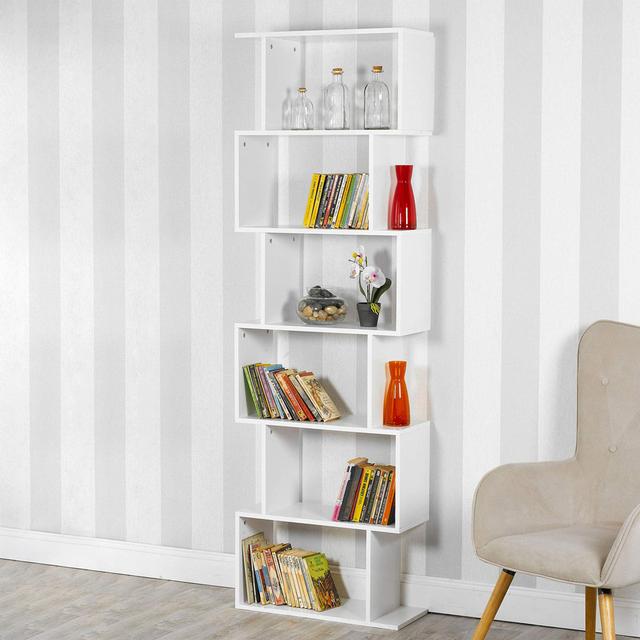 Wooden S-Shaped Display Bookcase Latitude Run Colour: White on Productcaster.